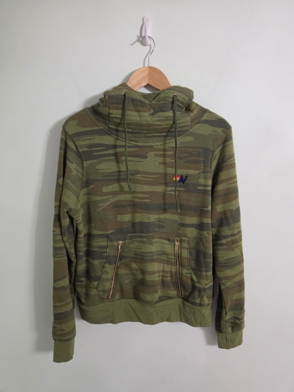 Aviator Nation Ninja Pullover Hoodie Green Camouflage Size Small